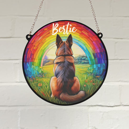 German Shepherd Rainbow Bridge Personalised Stained Glass Effect Suncatcher